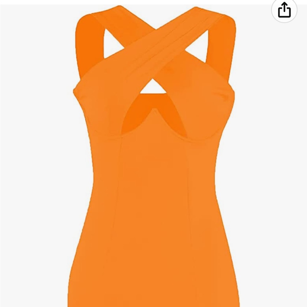 LYANER Cut Out Halter Wrap Bodycon Party Sleeveless Tank Mini Dress Orange - Picture 5 of 5